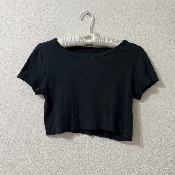 Brandy Melville Tops - Brandy Melville Black Cropped Baby Tee Boat Neck One Size Size Small Crop Top
